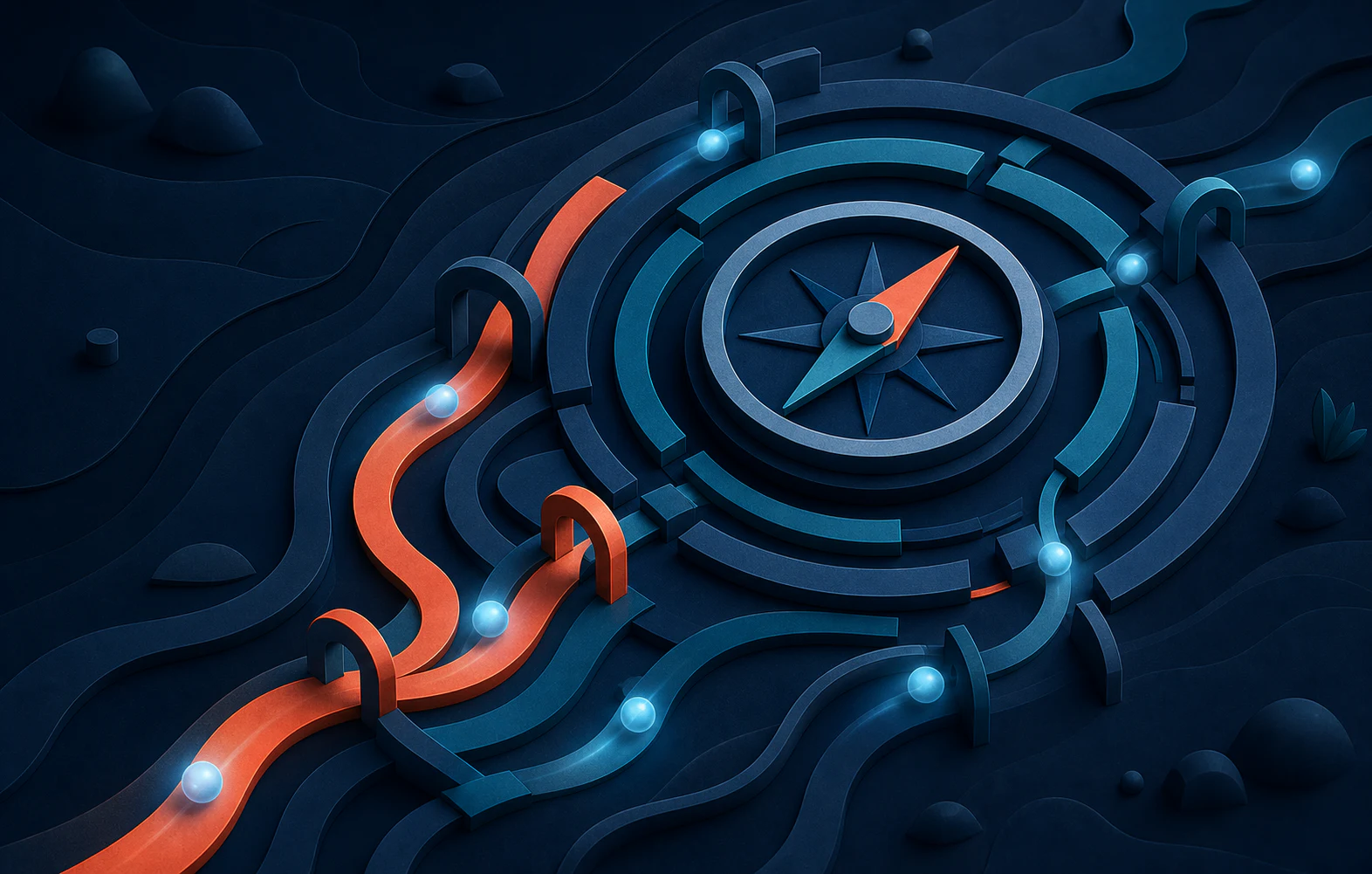 Illustration of shifting policy rings guiding data through governance checkpoints